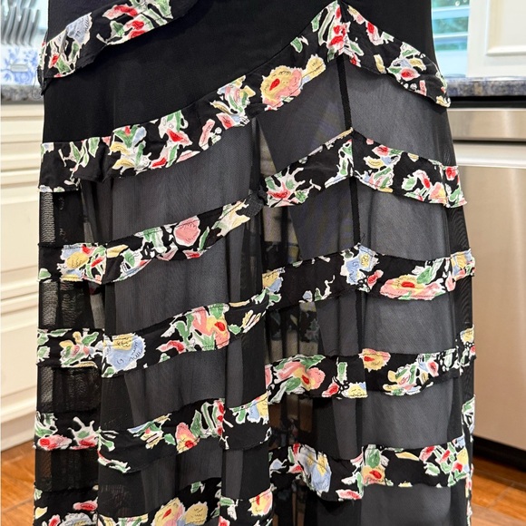 Free People Sheer Black Floral Ruffled Asymmetrical Skirt Small - Picture 2 of 11